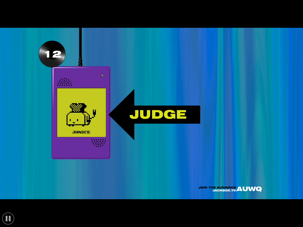 The Jackbox Party Pack 2 - Una pantalla de selección de juez en el juego Earwax de The Jackbox Party Pack 2 mostrando a la jugadora Janice como la jueza.