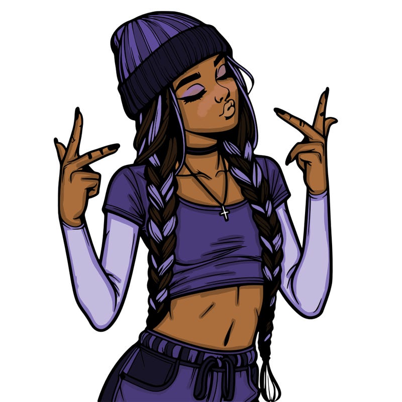 realistic teenage girl with braids and a beanie and crop top doing 🫶🏼