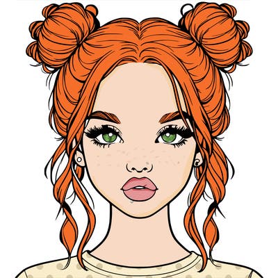 realistic girl with two buns in hair and lips