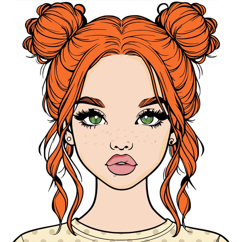 realistic girl with two buns in hair and lips