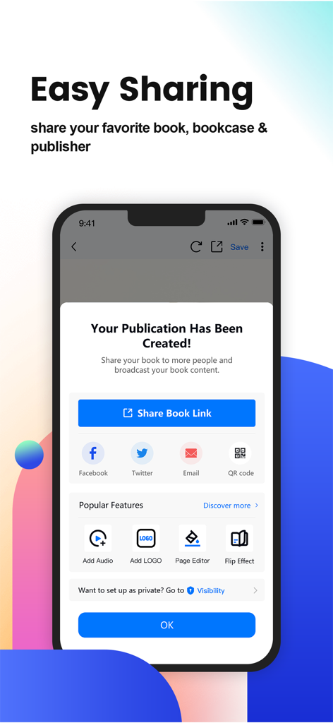 FlipHTML5 app interface for sharing a newly created digital publication