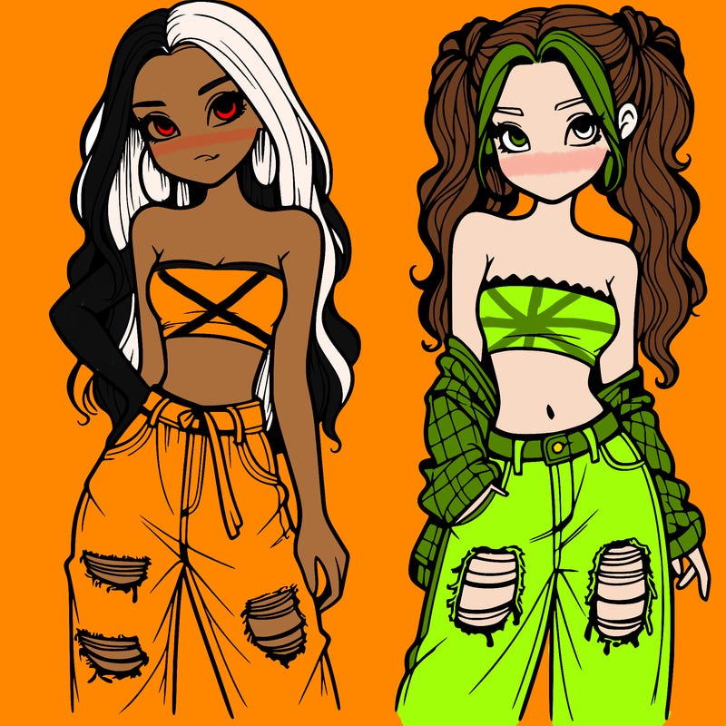 2 girls in crop tops and baggy jeans ripped