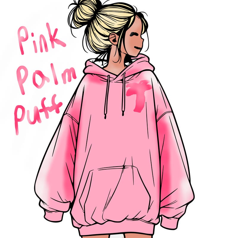 realistic girl with a oversized sweatshirt on and a bun