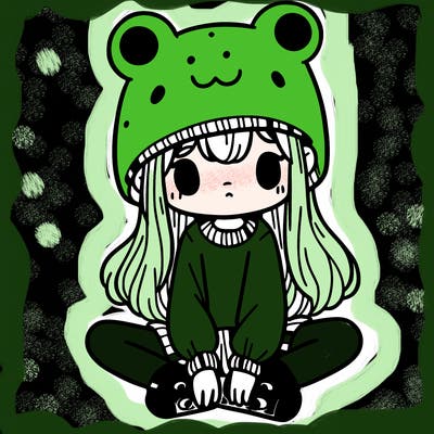 a girl wearing a frog hat and some frog socks