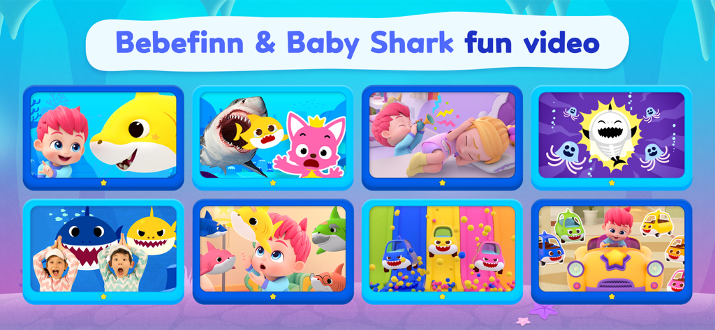 Una galería de videos educativos y musicales de Bebefinn y Baby Shark para niños