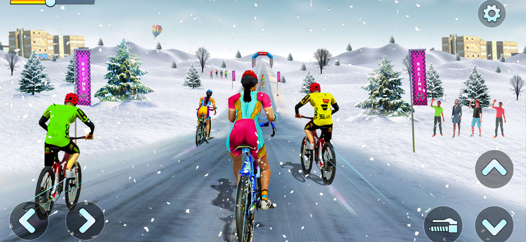 BMX Cycle Stunt Race Games 3D - Competitive bicycle racing on a snowy track in BMX Cycle Stunt Race Games 3D