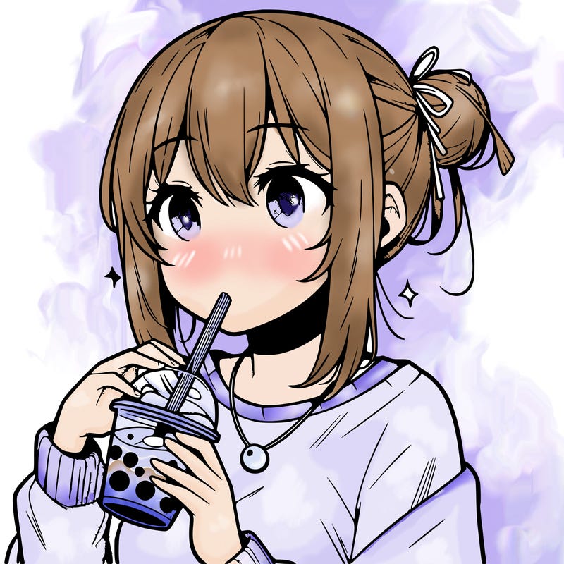 manga character drinking boba