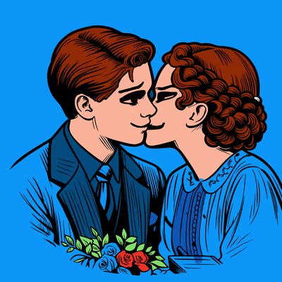 realistic boy and girl kissing at wedding