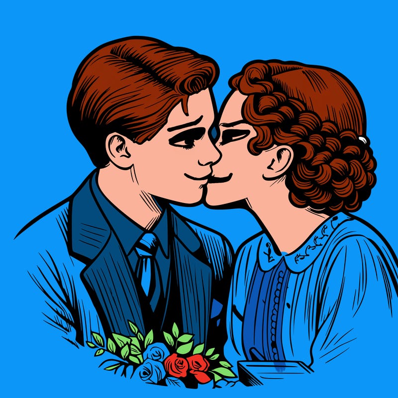 realistic boy and girl kissing at wedding