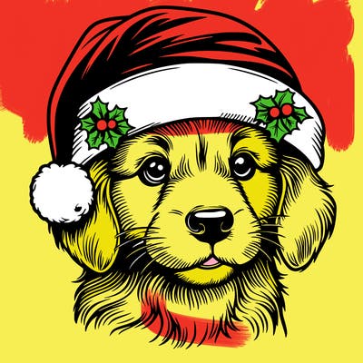 realistic dog wearing a santa hat