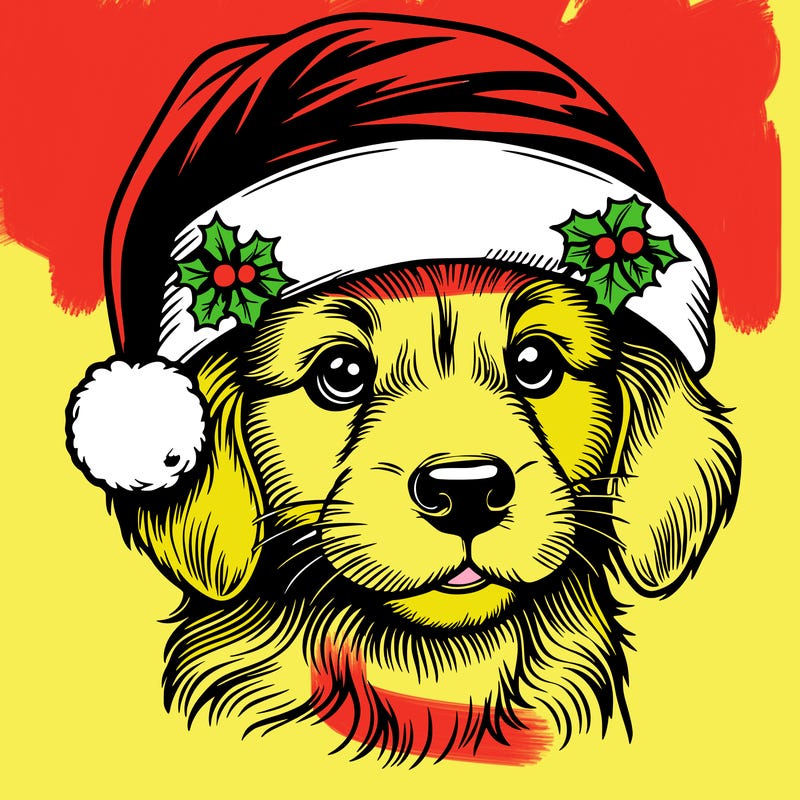 realistic dog wearing a santa hat