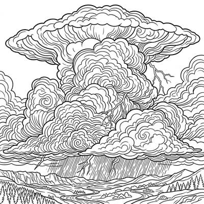 Experience the awe-inspiring power of nature with this stunning cumulonimbus clouds coloring page, designed for adults. Its intricate details and dramatic storm imagery offer a captivating and meditative creative escape.