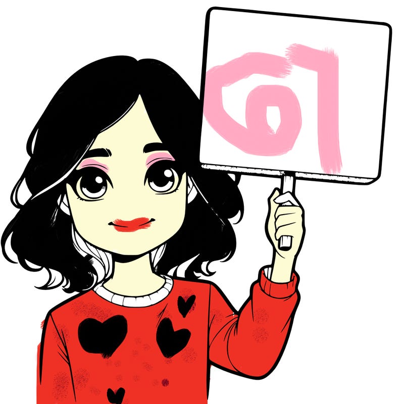 realistic girl holding up a sign