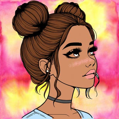 realistic girl with buns on the top of her head