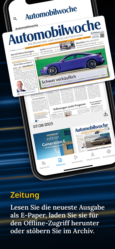 Automobilwoche Nachrichten - Automobilwoche mobile app displaying a digital edition of the German automotive industry newspaper