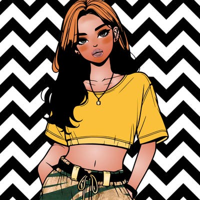 realistic girl witha crop top and baggy pants