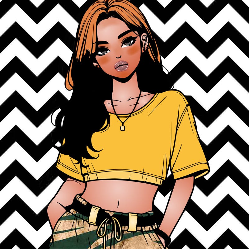 realistic girl witha crop top and baggy pants