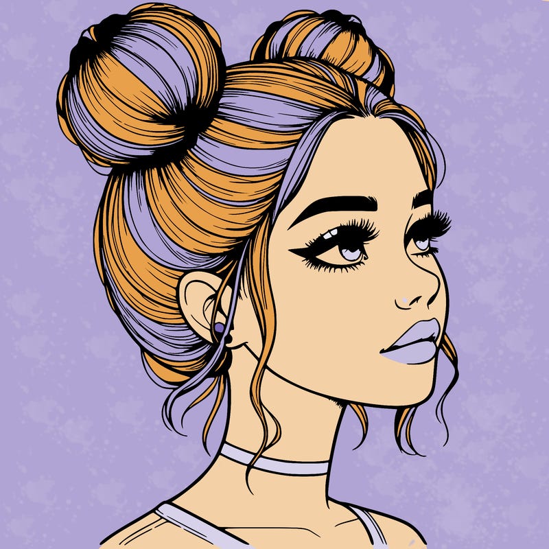 realistic girl with buns on the top of her head