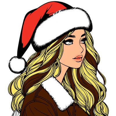 realistic girl in santa hat