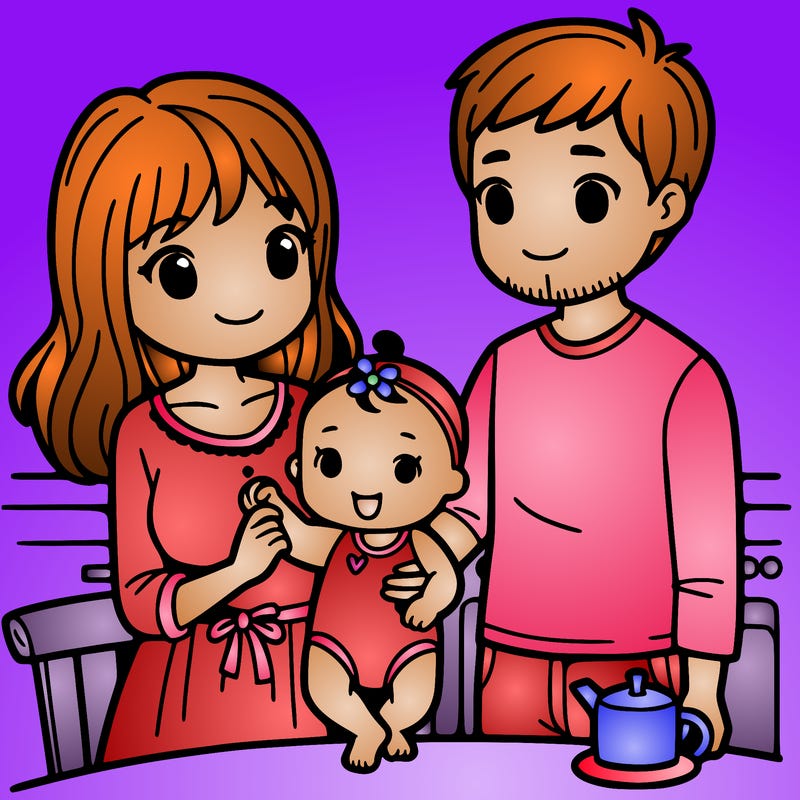 girl with husband and baby