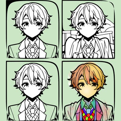 a anime man with 4 sections to color with