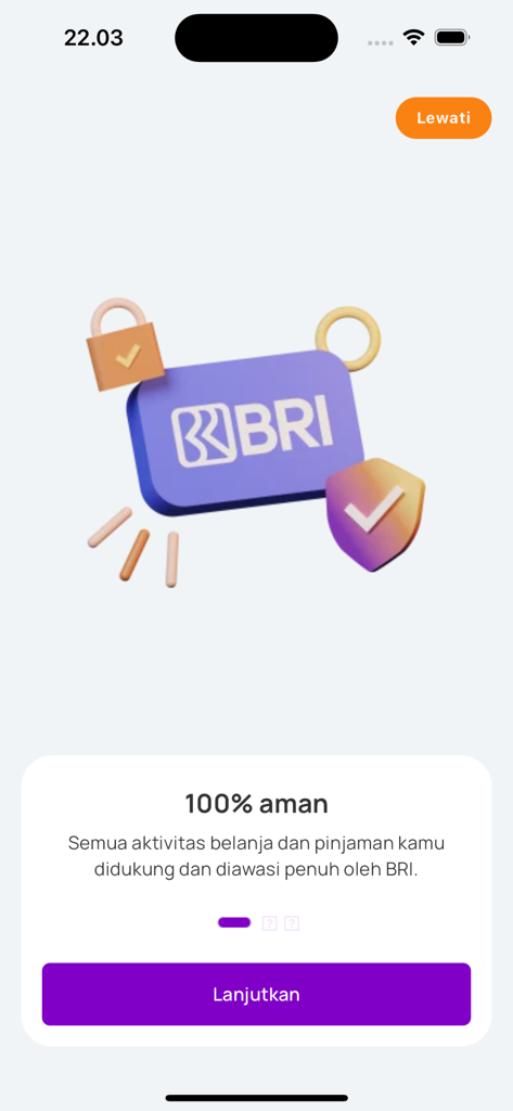 BRI Ceria - Tela de integração do aplicativo BRI Ceria exibindo recursos de segurança e confiança bancária