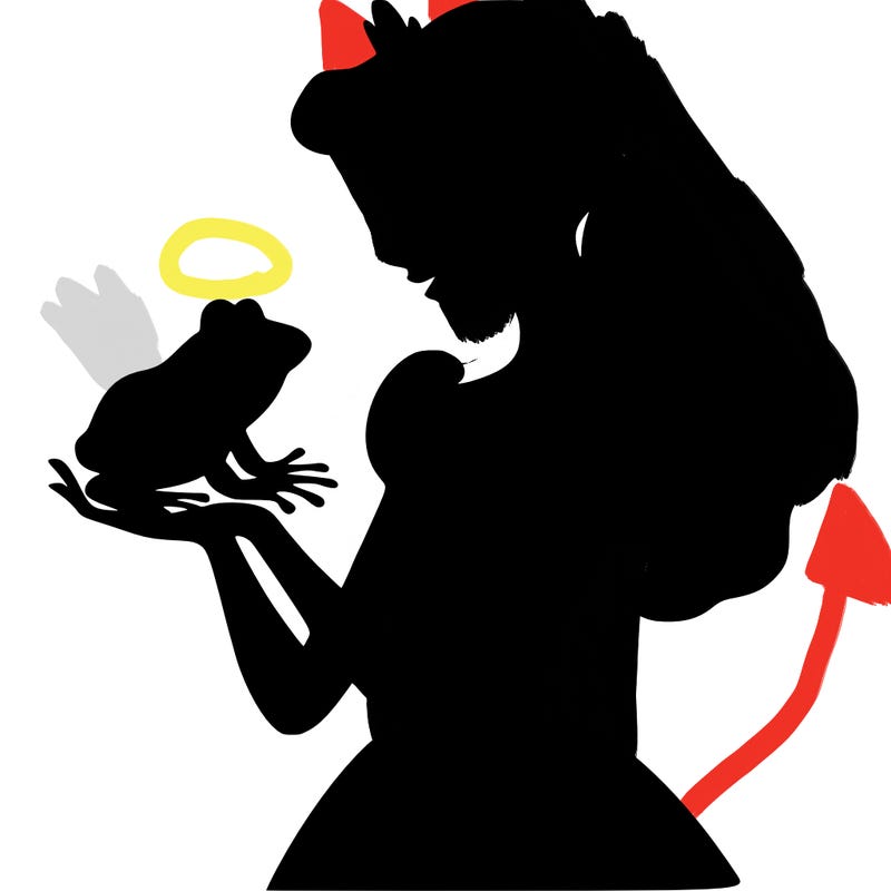 a shadow of a princess holding a frog realistic
