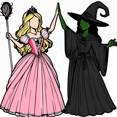 detailed realistic split of a princess and a witch