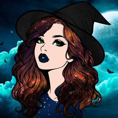 realistic witch girl with wavy hair and lips