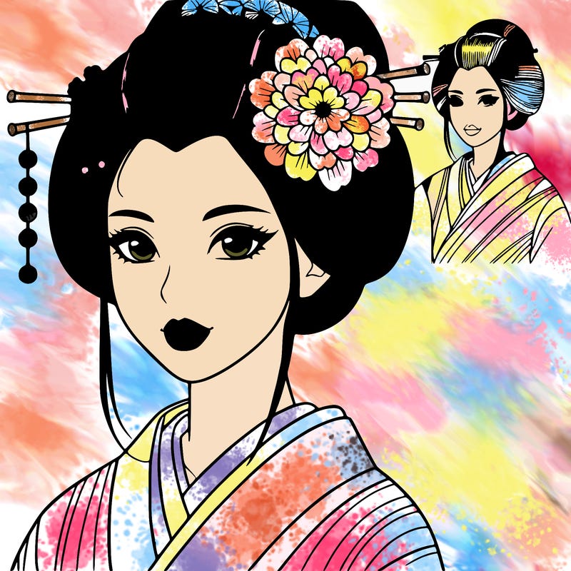 realistic beautiful geisha wearing a hikizuri