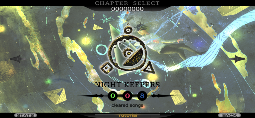 Cytus rhythm game chapter selection screen featuring Night Keepers artwork
