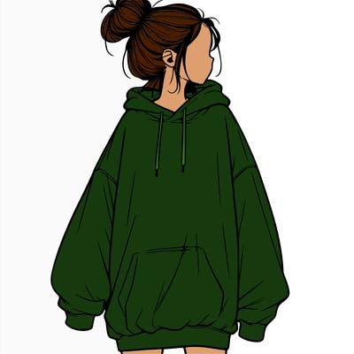 realistic girl with a oversized sweatshirt on and a bun
