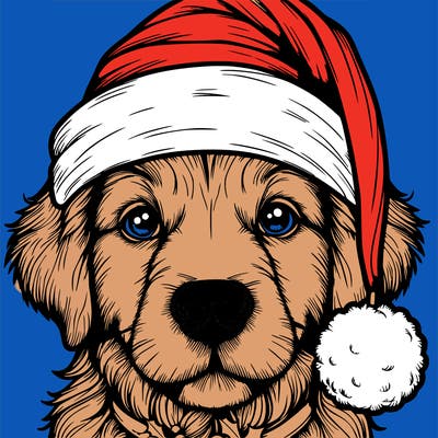 realistic dog with a christmas hat