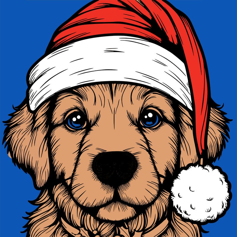 realistic dog with a christmas hat