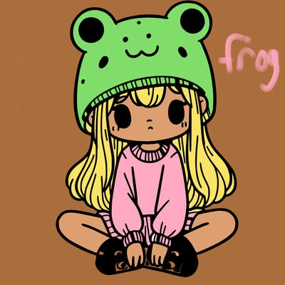 a girl wearing a frog hat and some frog socks