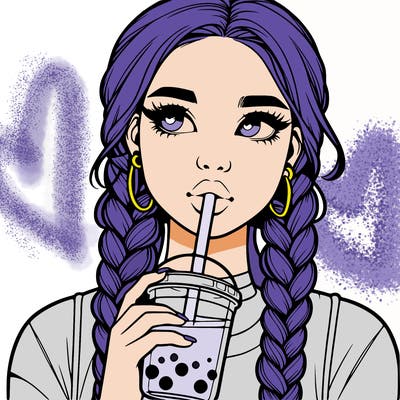 realistic girl with braided hair drinking boba