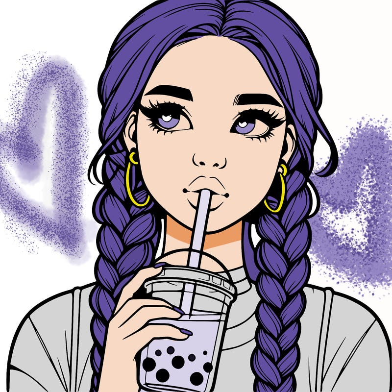 realistic girl with braided hair drinking boba