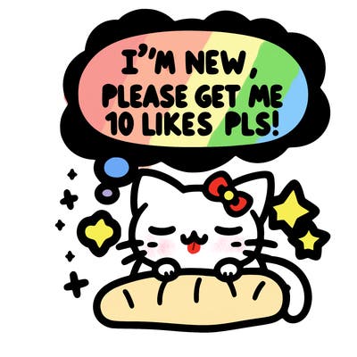 kitty taking a nap dream talking and saying "i'm new, please get me at least 10 likes pls!!"