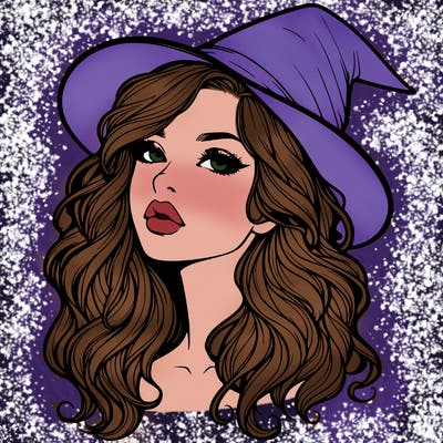realistic witch girl with wavy hair and lips
