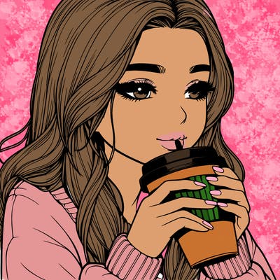 realistic girl drinking coffee