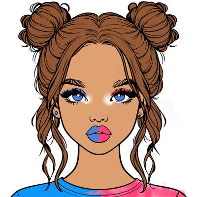 realistic girl with two buns in hair and lips