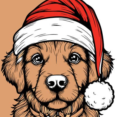 realistic dog with a christmas hat