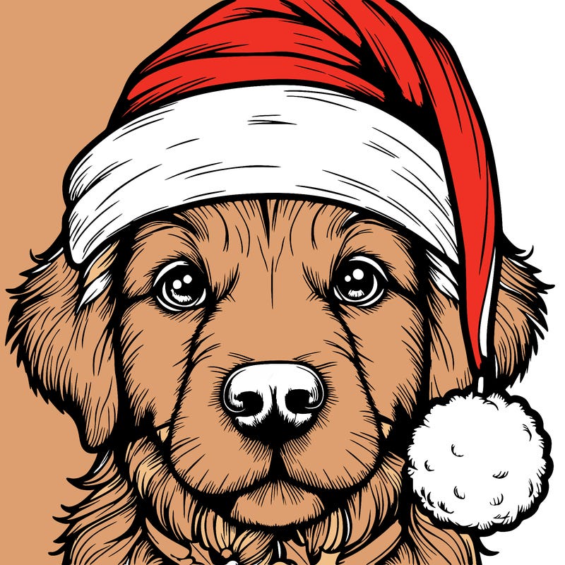 realistic dog with a christmas hat