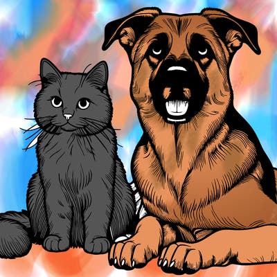 realistic dog and cat