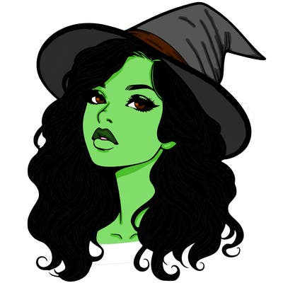 realistic witch girl with wavy hair and lips