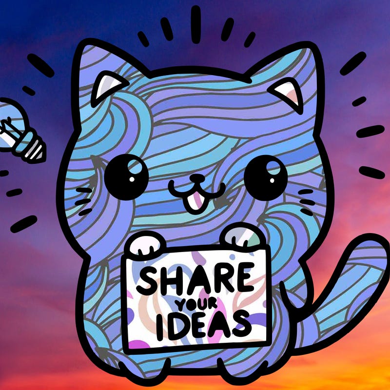 a cute cat saying share your ideas