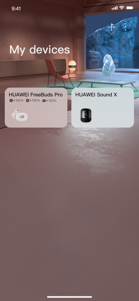 HUAWEI AI Life app screen displaying a list of connected smart devices like FreeBuds Pro and Sound X