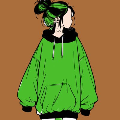 realistic girl with a oversized sweatshirt on and a bun