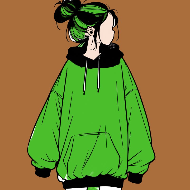 realistic girl with a oversized sweatshirt on and a bun