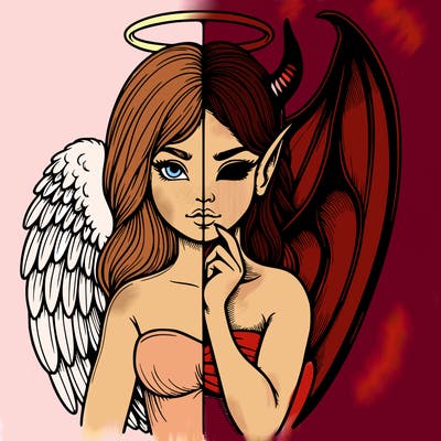 realistic angel half demon